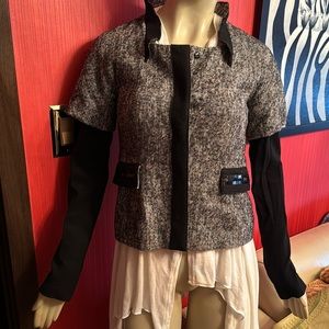 Alberta Feretti tweed mixed media short jacket 40